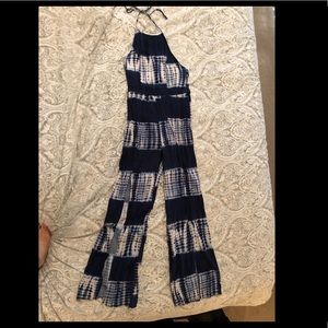 Navy tie dye jumpsuit with halter top